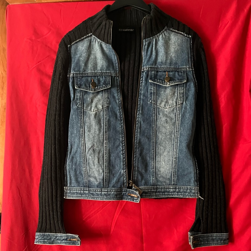 52 Weekends Black Sweater Demin Vintage Jacket Large (junior)